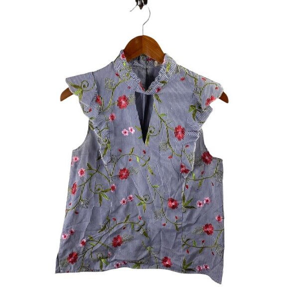 BCBGeneration Striped Floral Mock Neck Top Size S - Picture 2 of 7